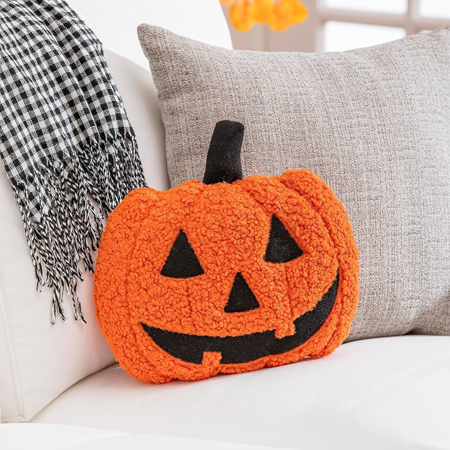 Evergreen Halloween 13" Shaped Comfortable Throw Pumpkin Pillow with Embroidering, Indoor Couch P... | Amazon (US)