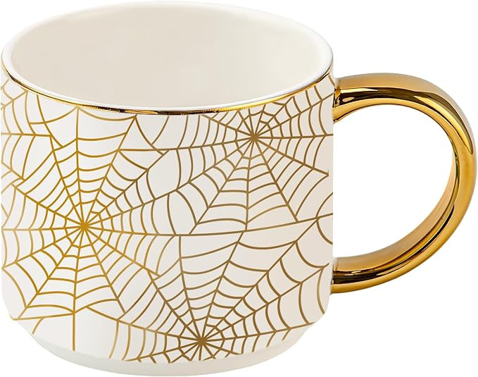 Sweet Water Decor Gold Spiderwebs Mug, 14oz Fine Bone China Coffee Cup with Gold Handle, Cute Hal... | Amazon (US)