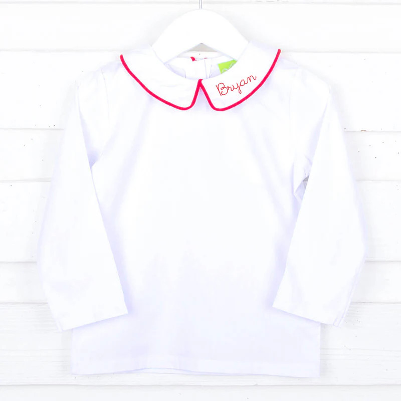 White Undershirt With Red Green Light Blue Royal Blue and Tan Trim | Classic Whimsy