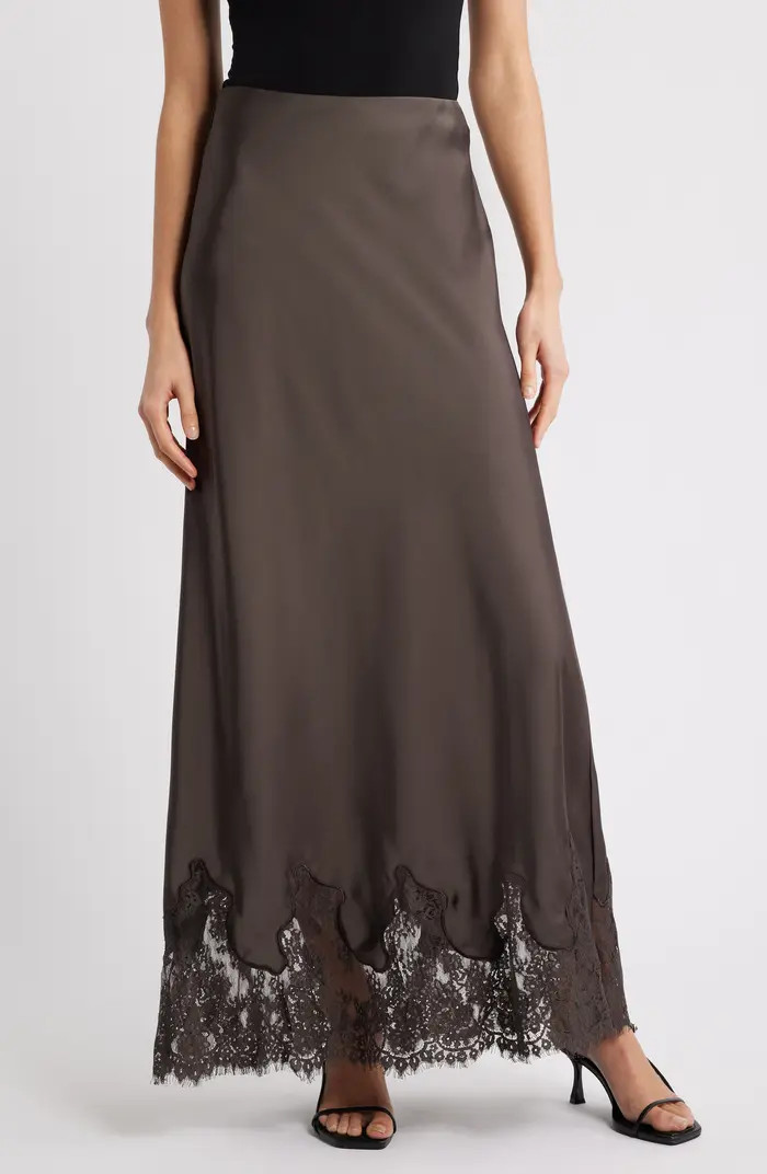 Alira Satin & Lace Midi Skirt | Nordstrom