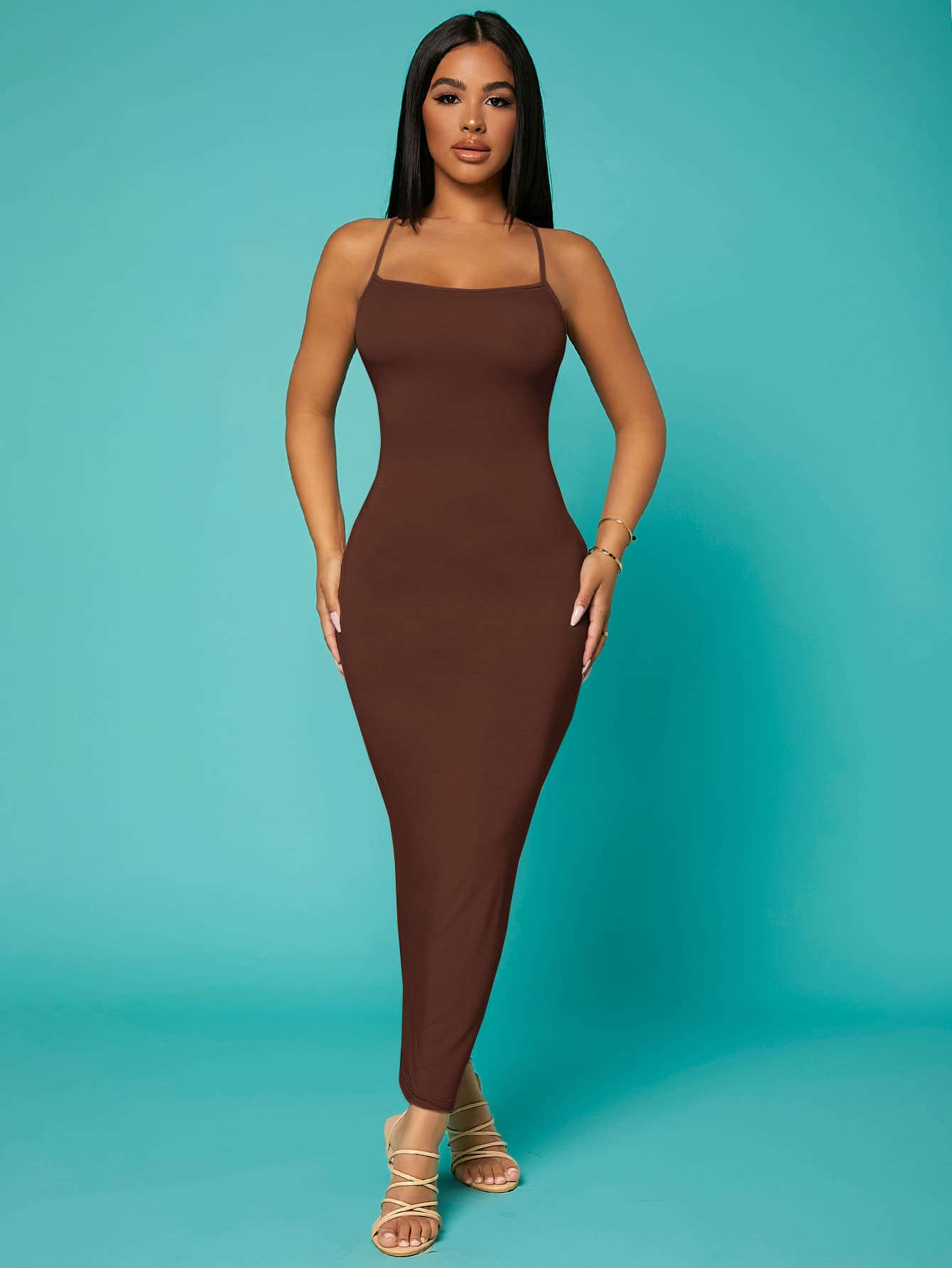 SHEIN SXY Solid Criss-cross Backless Bodycon Dress | SHEIN