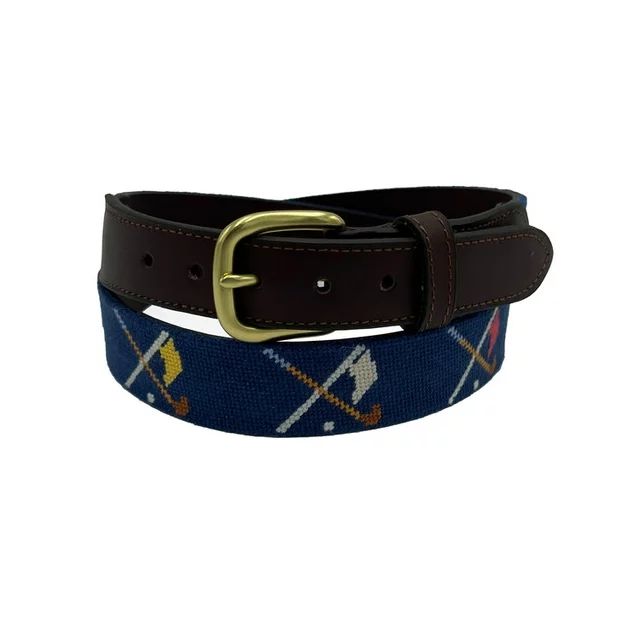 Charleston Belt Golf Clubs Crossed Hand-stitched Needlepoint and Top Grain Leather (38, Navy) | Walmart (US)