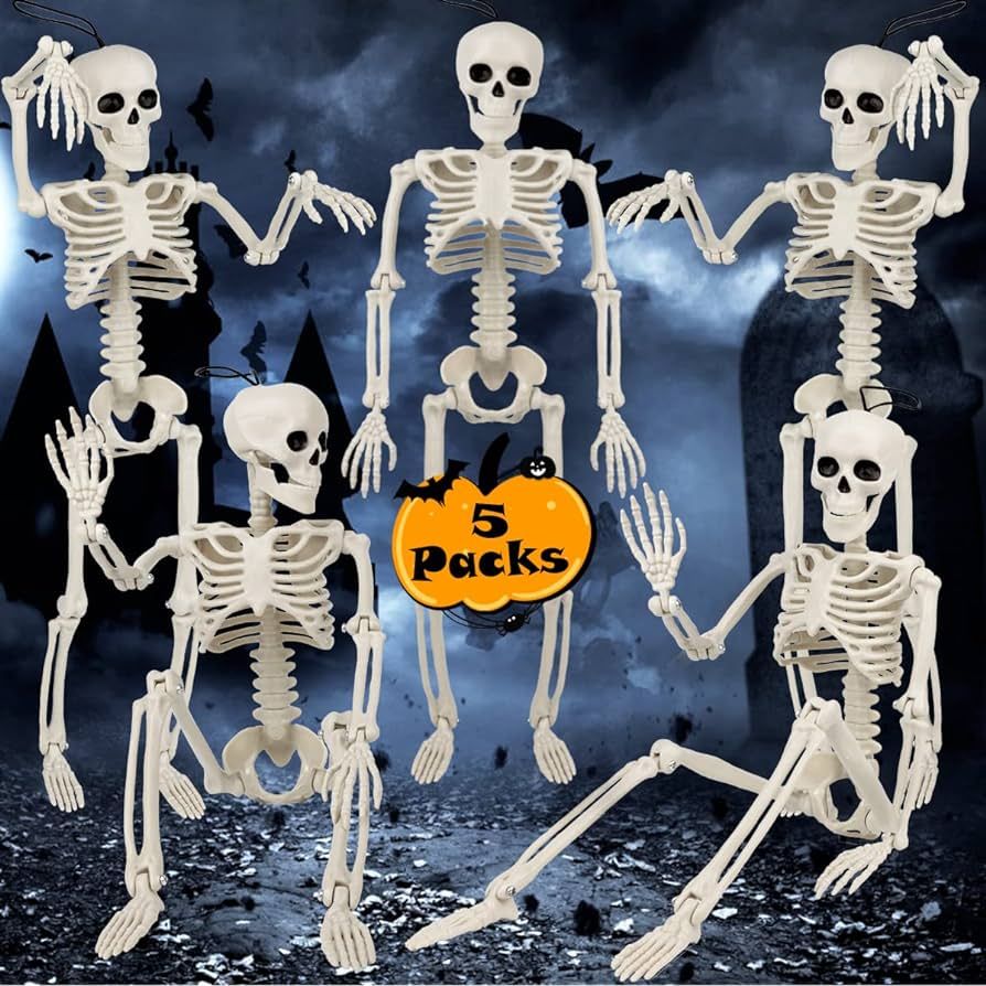 Aitbay 5 Packs Halloween Skeleton Decoration - 16'' Halloween Decorations Full Body Posable Skele... | Amazon (US)