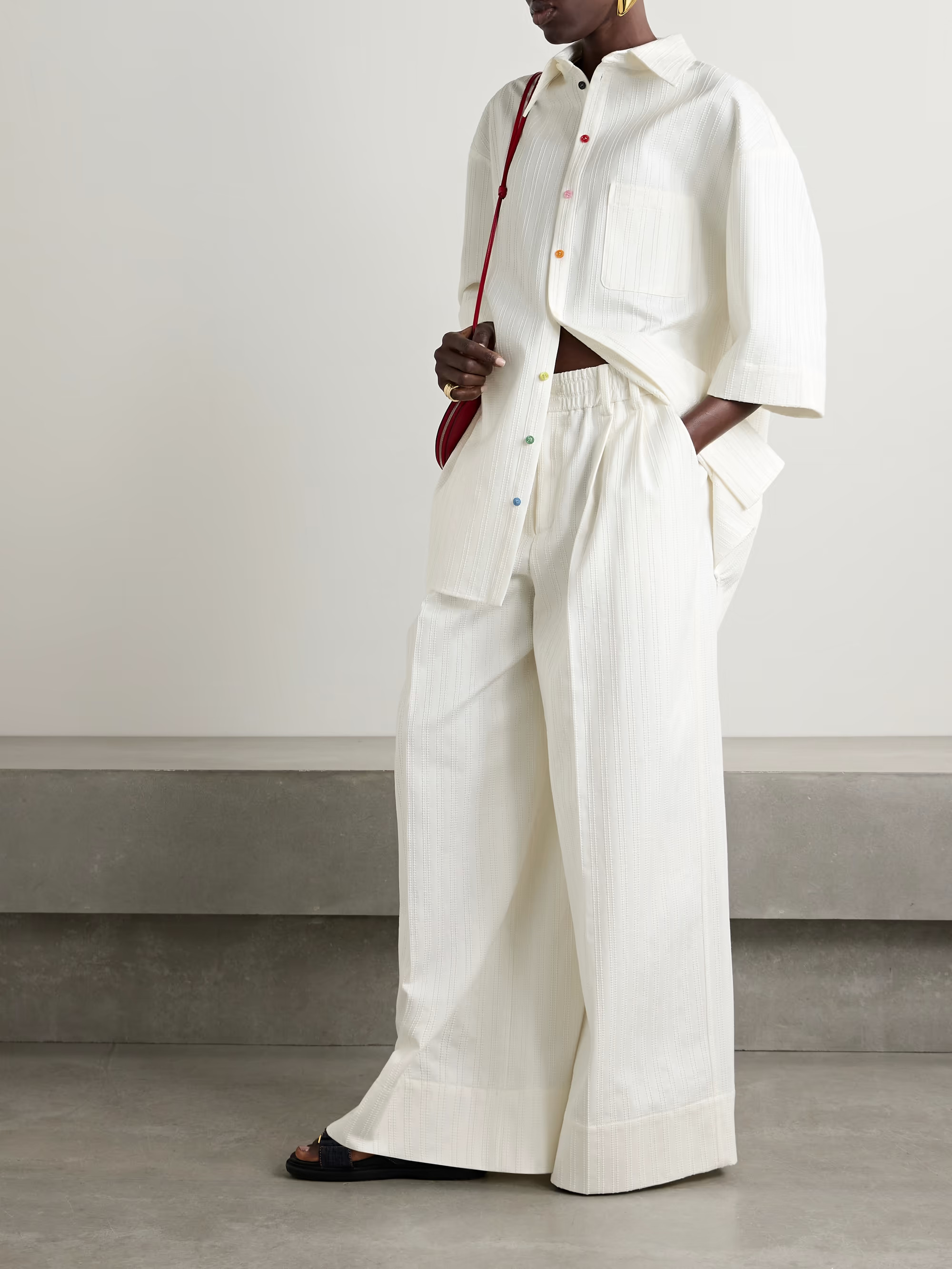 Pleated embroidered cotton wide-leg pants | NET-A-PORTER (US)