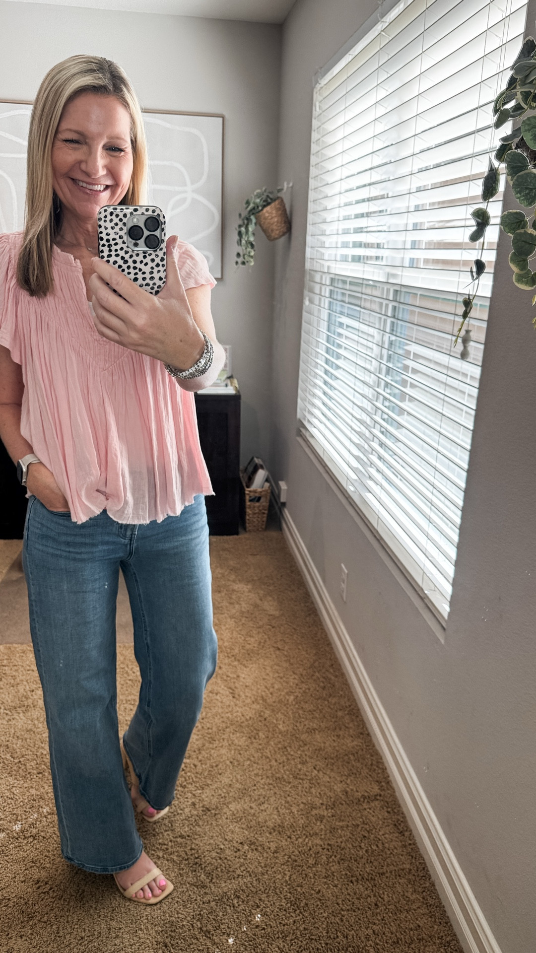 Finally decided to try a pair of jeans from Quince and I can see why so many people love them. The quality is so nice for the price point plus they have the perfect amount of stretch. These are the Bella wide leg jeans. I ordered my true size and they fit perfectly. Plus, they come in different length options. 

My pink blouse is old but I linked similar options. 

#LTKootd #LTKOver40 #LTKSeasonal