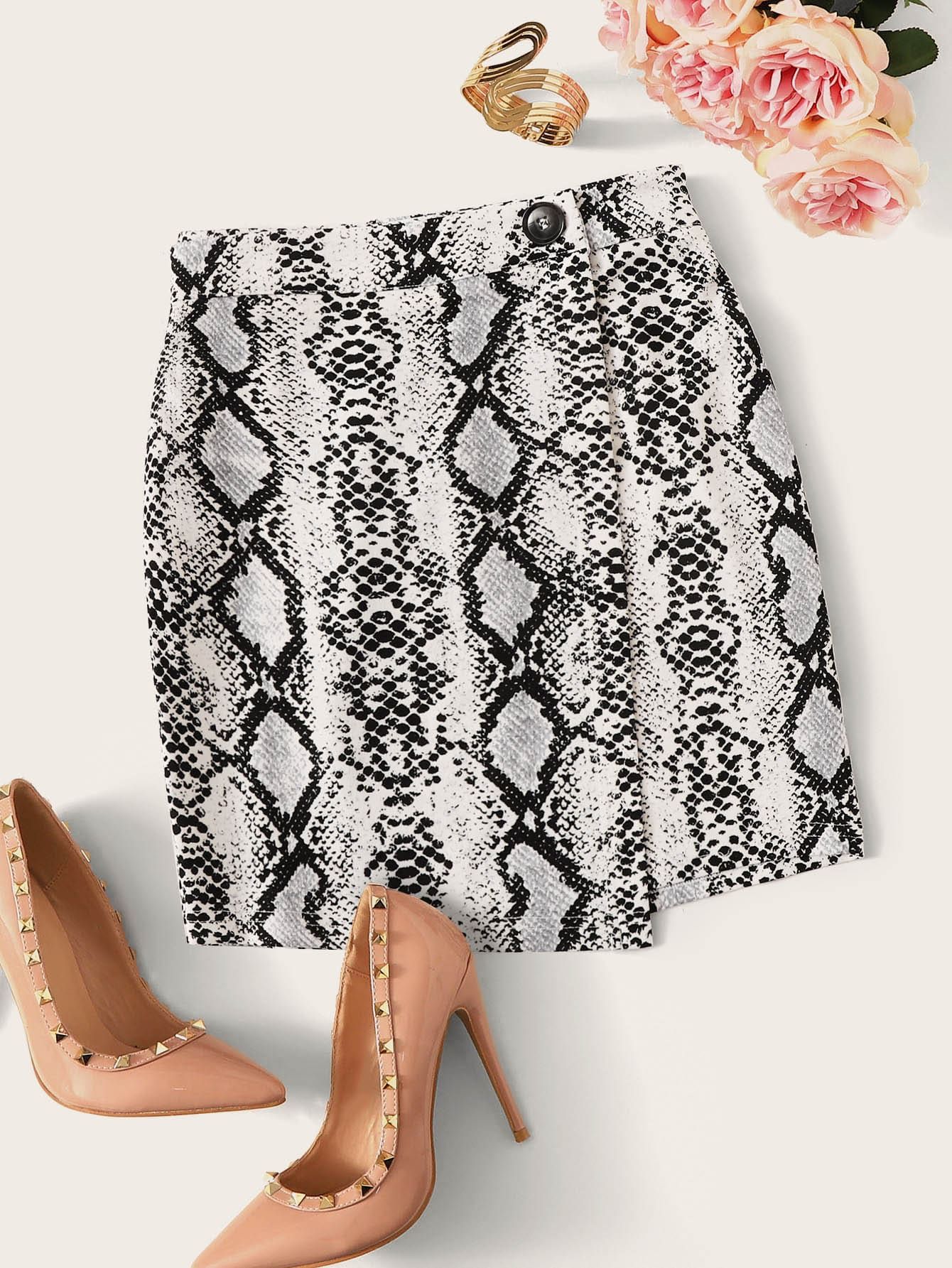 SHEIN Snakeskin Print Wrap Skirt | SHEIN