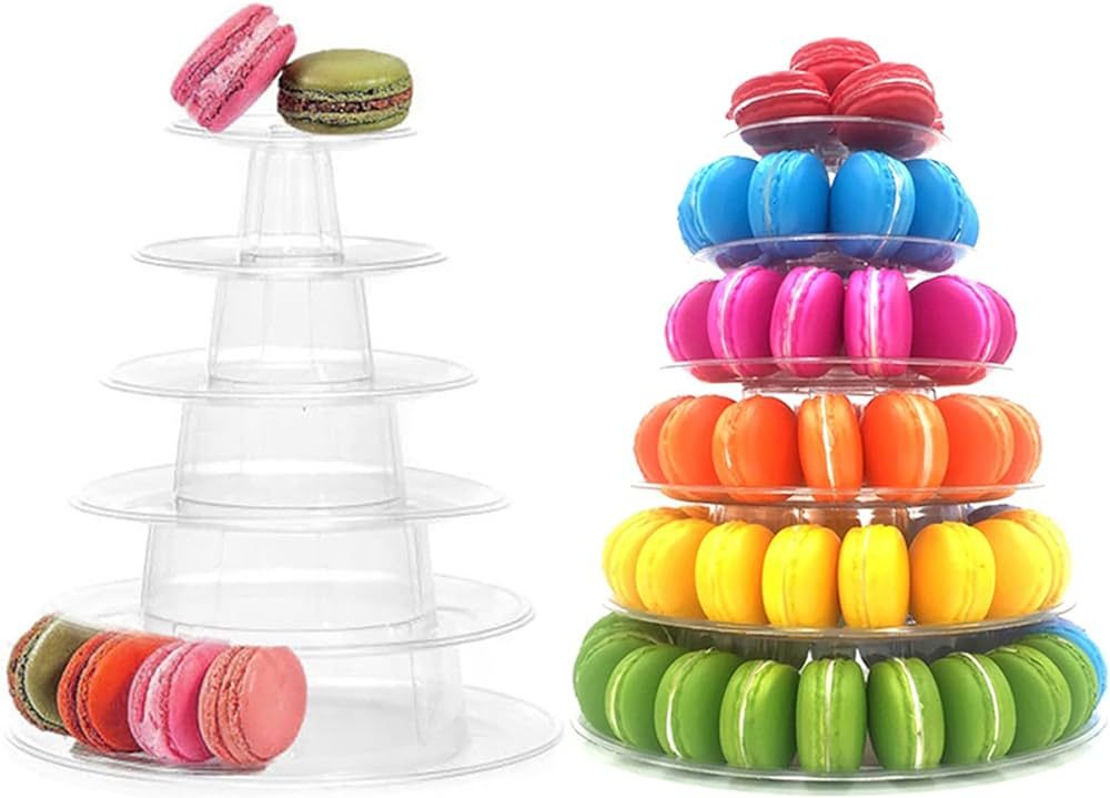 6 Tiers Round Macaron Tower Stand Plastic Transparent Cake Stand Macaron Display Rack Desserts Cu... | Amazon (US)