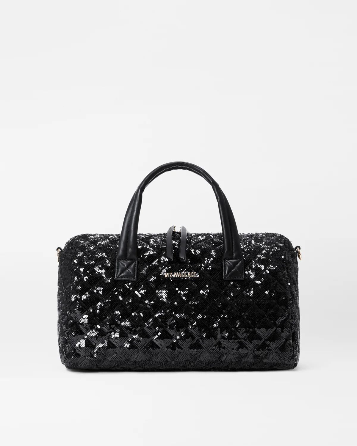 Medium Satchel Quilted Handbag in Black Sequin | MZ Wallace | MZ Wallace