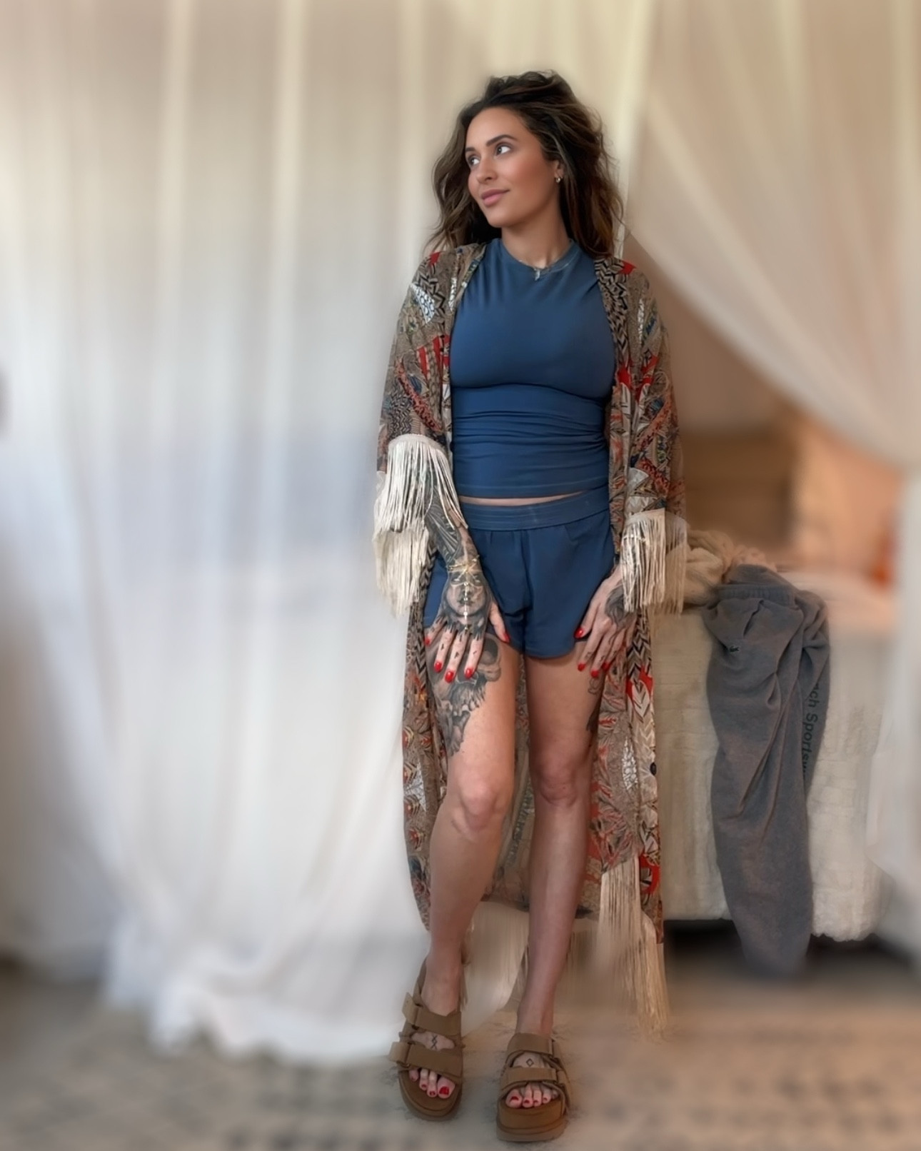 Bestshe Womens Bohemian Kimono Cardigans Fashion Floral Beach Cover Up Casual Loose Swimsuit Cardigan 