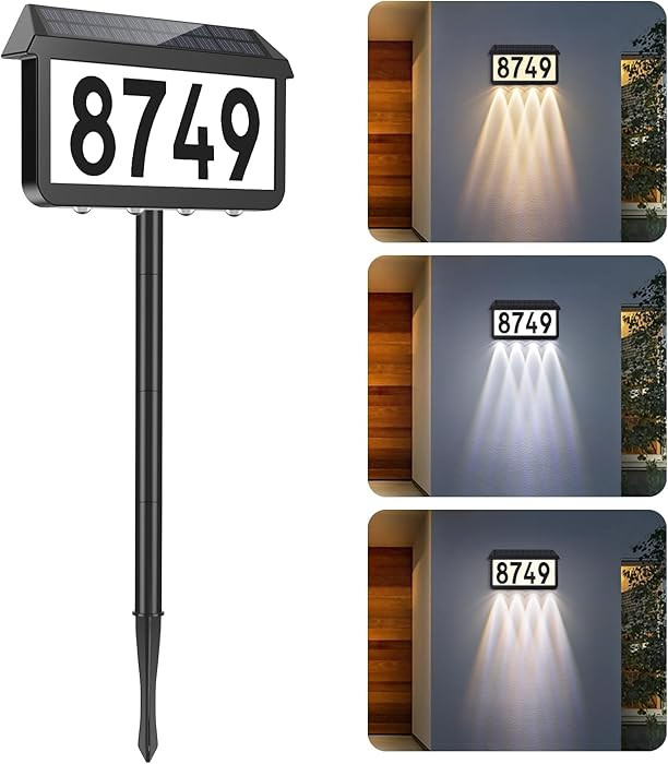 Brightever Solar Address Signs, House Number for Outside Waterproof, 3-Color LED Illuminated Addr... | Amazon (US)