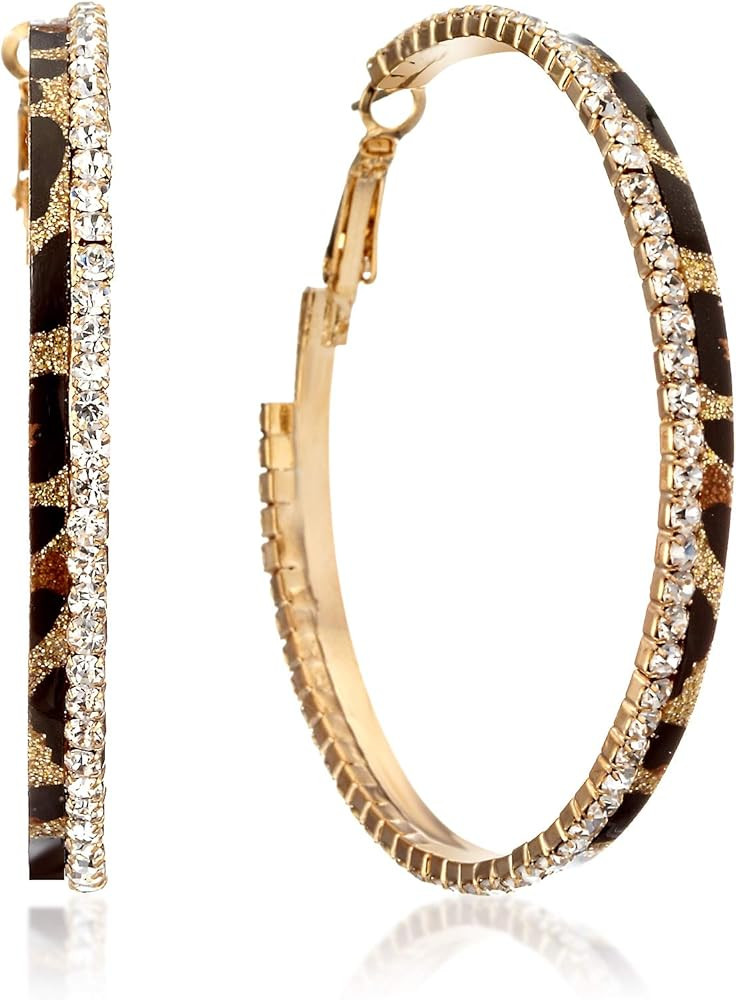 Gemini Women Fashion Leopard Print Crystal Big Round Hoop Earrings Gm148, Size 5cm, Color: Gold | Amazon (US)