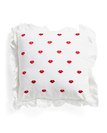 18x18 Embroidered Lips Ruffle Pillow | TJ Maxx