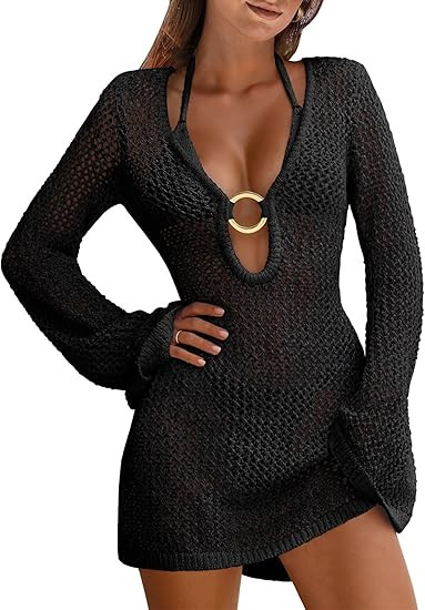 ANRABESS Women Beach Crochet Cover Ups Summer Knit Swimwear Mesh Bathing Suit Hollow Out Dress 20... | Amazon (US)