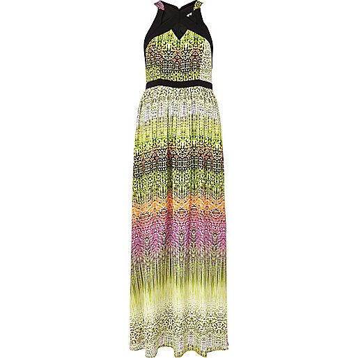 Lime abstract print cut out maxi dress | River Island (US)