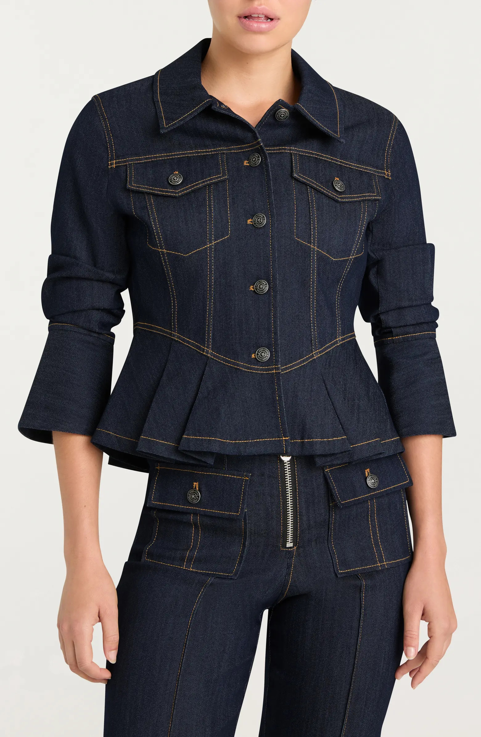 Seraphine Scrunched Peplum Denim Jacket | Nordstrom