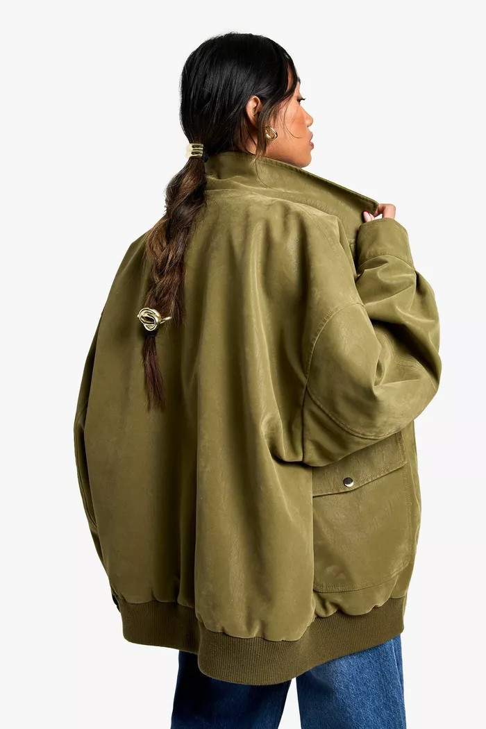Oversized Faux Leather Bomber Jacket | Boohoo.com (UK & IE)