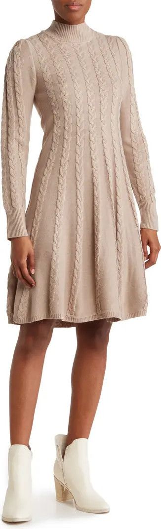 Eliza J Cable Knit Long Sleeve Fit & Flare Sweater Dress | Nordstromrack | Nordstrom Rack