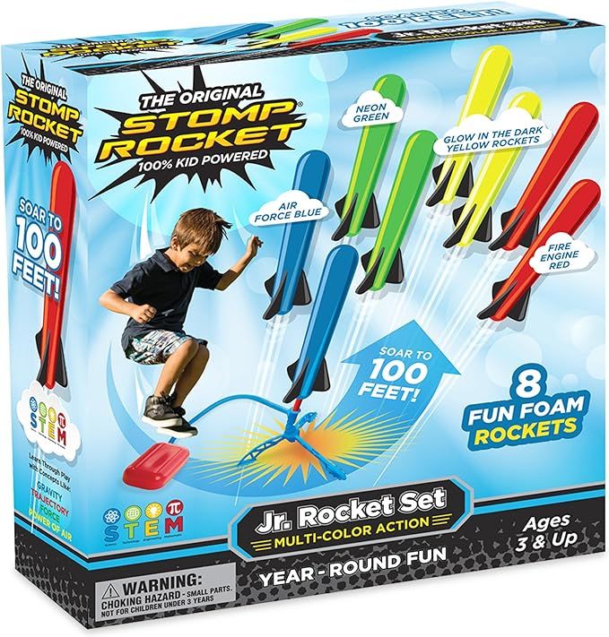 Stomp Rocket Jr Multi-Color Rocket Launcher for Kids, 8 Rockets - Fun Outdoor Kids Gifts for Boys... | Amazon (US)
