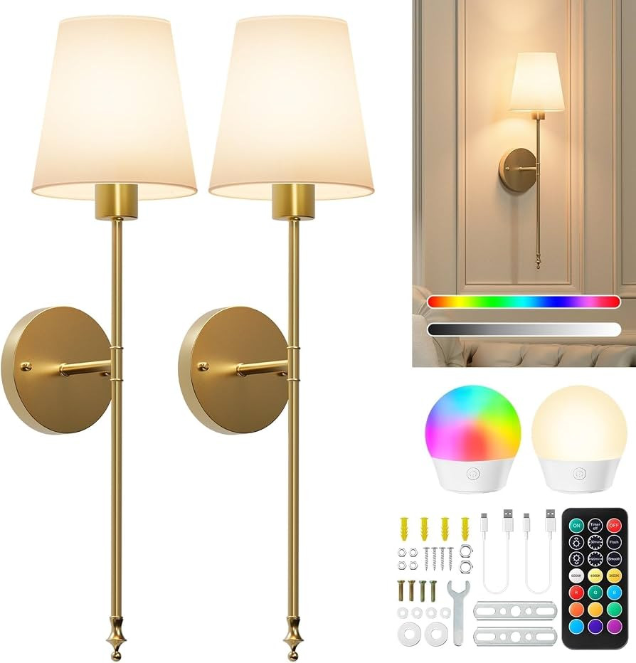 Brightown Battery Operated Wall Sconces Set of Two,Gold Sconces Wall Decor | Amazon (US)