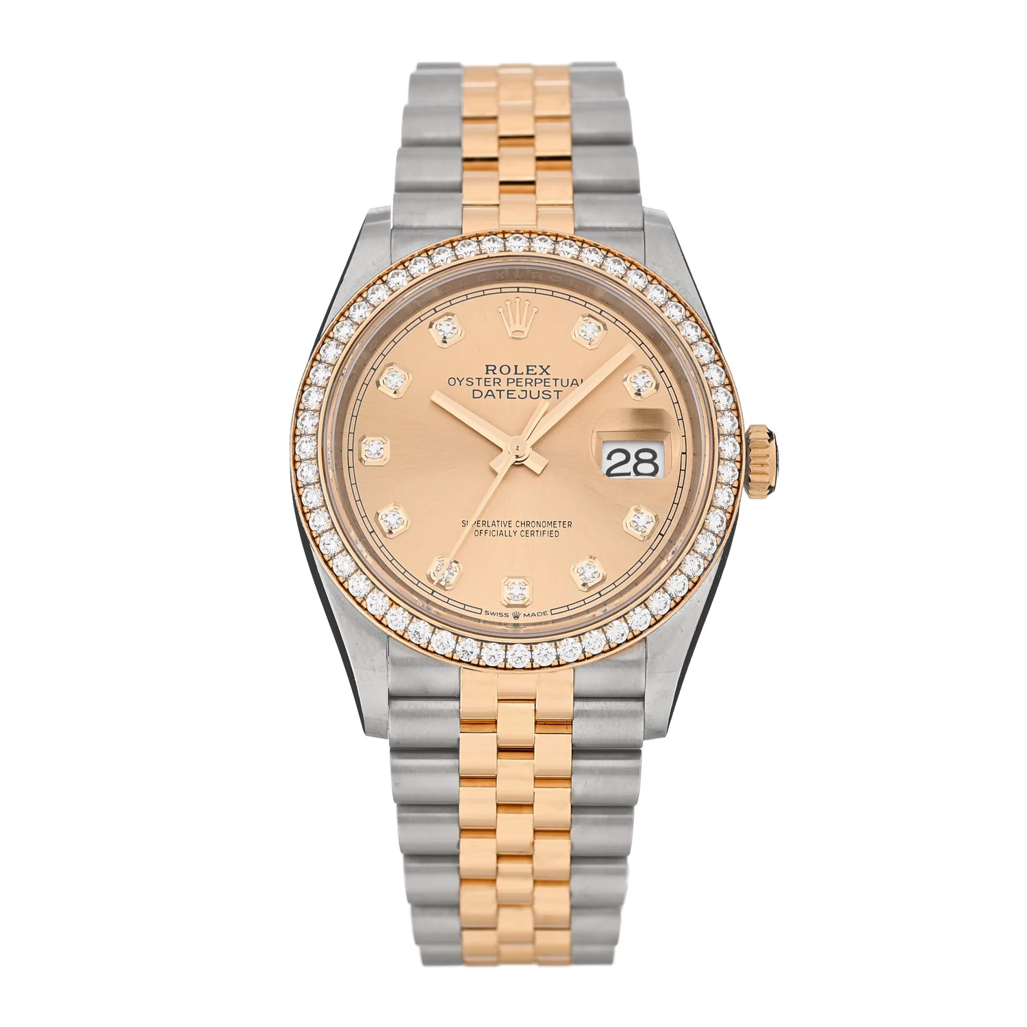 Stainless Steel 18K Yellow Gold Diamond Bezel 36mm Oyster Perpetual Datejust Watch Champagne 1262... | FASHIONPHILE (US)