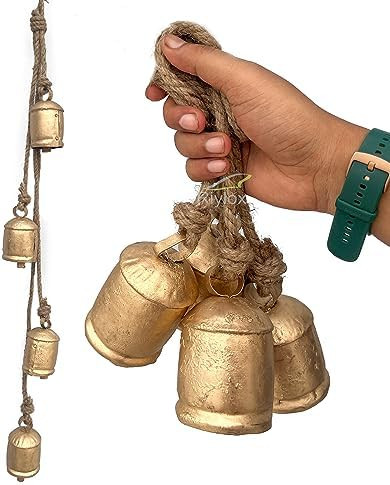 Shabby Chic Bells Set of 4 Hanging Metal Tibetan Inspired Meditation Decorative Cow Bell with Jut... | Amazon (US)