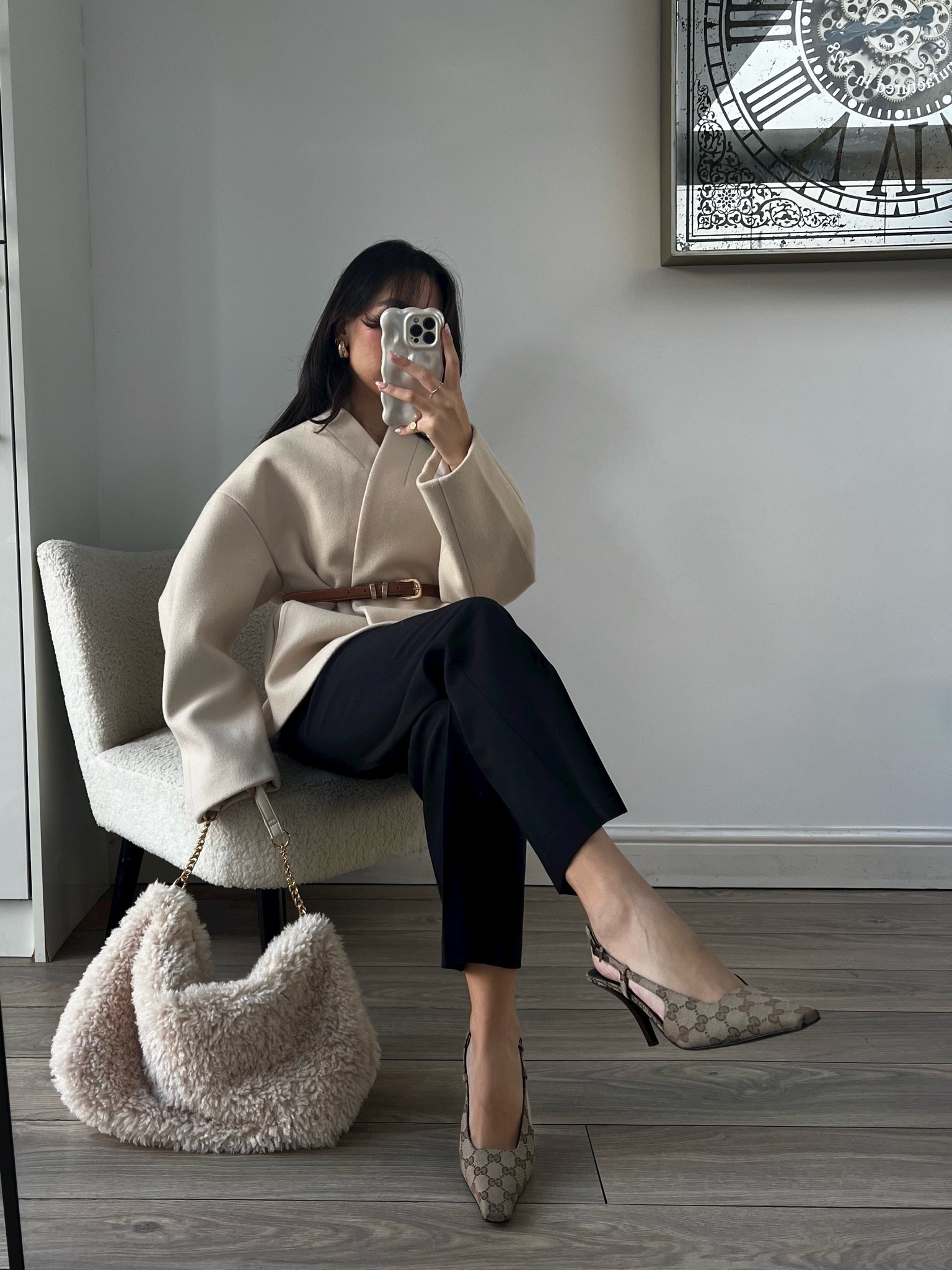 Neutral outfit, classic style, Gucci slingback heels, simple style, neutral jacket, fluffy bag, slouchy bag, date night outfit, dinner outfit, evening outfit, smart casual 

#LTKeurope #LTKstyletip #LTKSeasonal