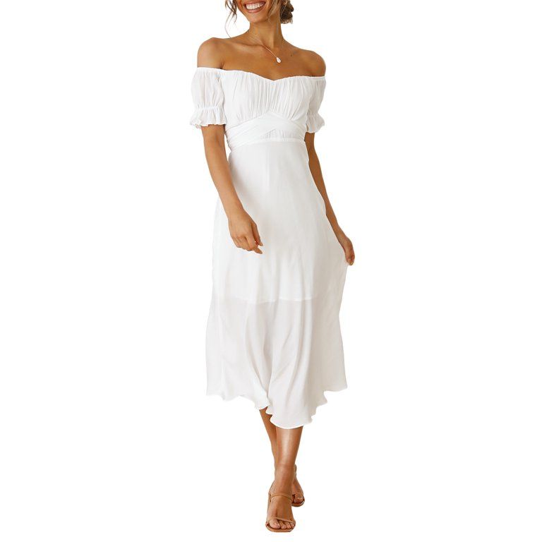 Pink Queen Women's Sexy Bohemian Off Shoulder Dress Summer Lantern Sleeve Flowy Maxi Dress White ... | Walmart (US)