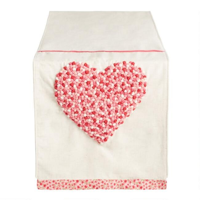 Pier Place Natural Cotton Embroidered Heart Table Runner | World Market