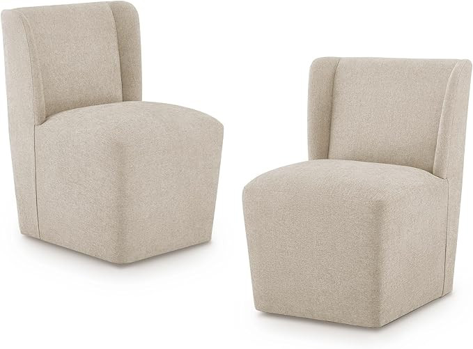KISLOT Upholstered Dining Chairs Set of 2 with Casters, Wingback Modern Side Armless Deskchair wi... | Amazon (US)