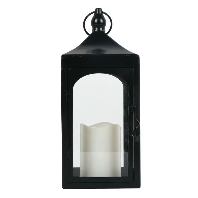 Better Homes & Gardens 12" Battery Operated Outdoor Black Metal and Glass Lantern with Removable ... | Walmart (US)