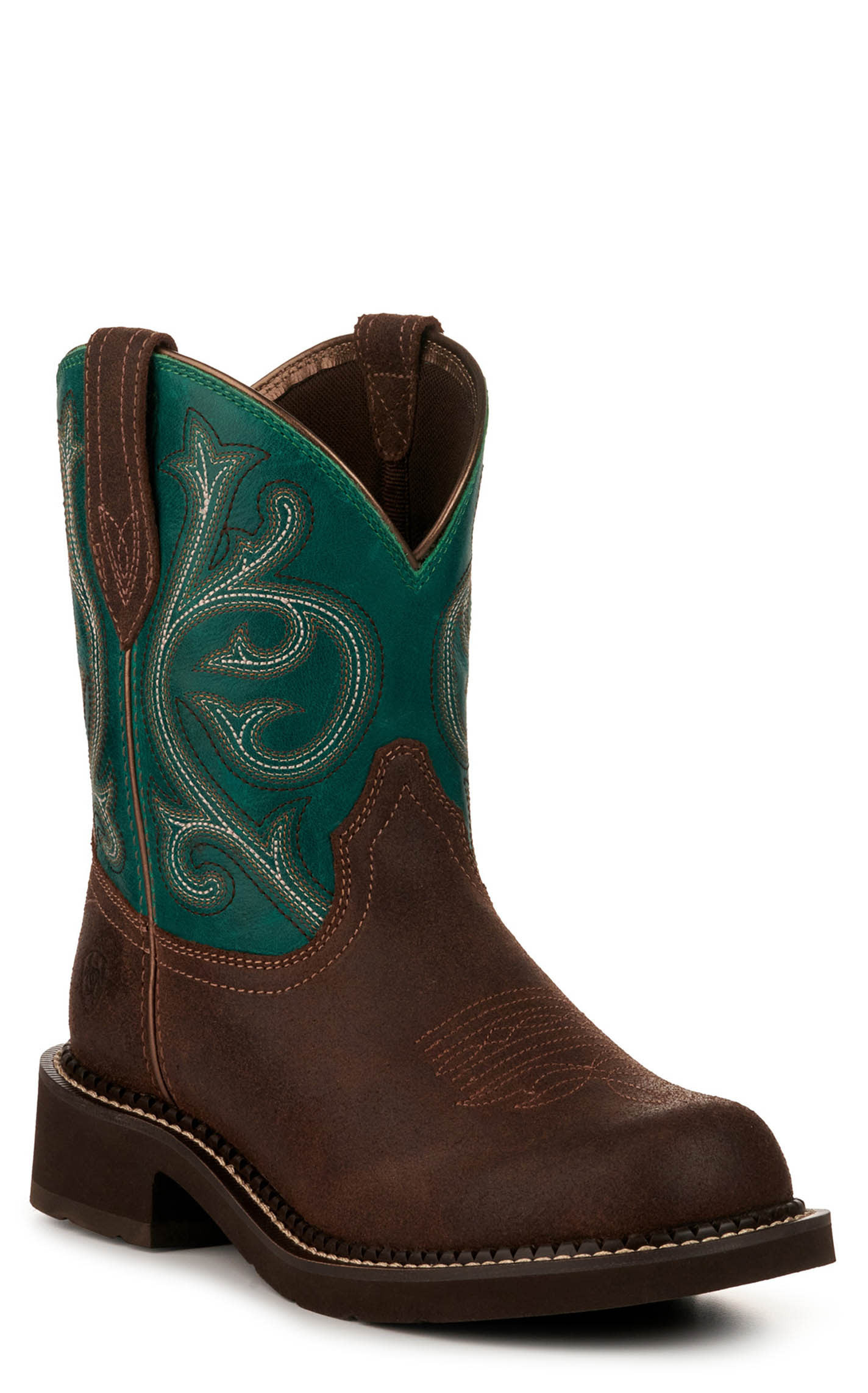 Ariat Women's Fatbaby Heritage Hickory Brown and Shamrock Green Crepe Round Toe Cowboy Boot - 9xB - From Cavender's | Cavender's