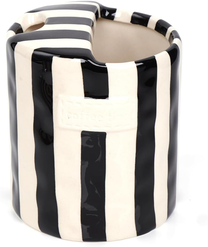 Coffee Mug Espresso Cup 10oz Ceramic Coffee Mugs Porcelain Coffee Cup Hand-Painted Striped Art Multiple Use for Kitchen, Dining-Black | Amazon (US)