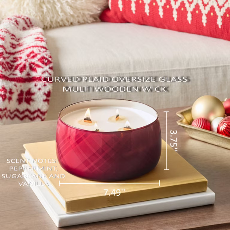 Better Homes & Gardens Candy Cane Scented 4-Wick Wooden Wick Glass Jar Candle, 60 oz | Walmart (US)