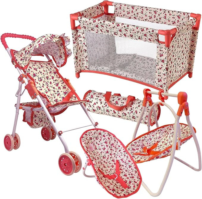 Deluxe Baby Doll Stroller and Crib Furniture Playset, Multi Baby Doll Accessories Set for 18" Dol... | Amazon (US)