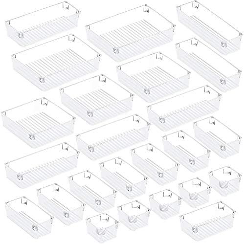 Puroma 24Pcs Desk Drawer Organizer Set 5-Size Versatile Vanity and Desk Drawer Storage Bins, Clea... | Amazon (US)
