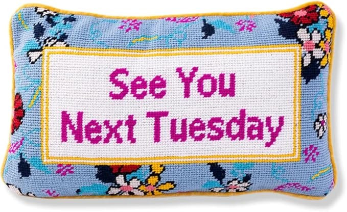 FURBISH Handmade Needlepoint Decorative Throw Pillow - Next Tuesday - 9" x 15" - Small Embroidere... | Amazon (US)