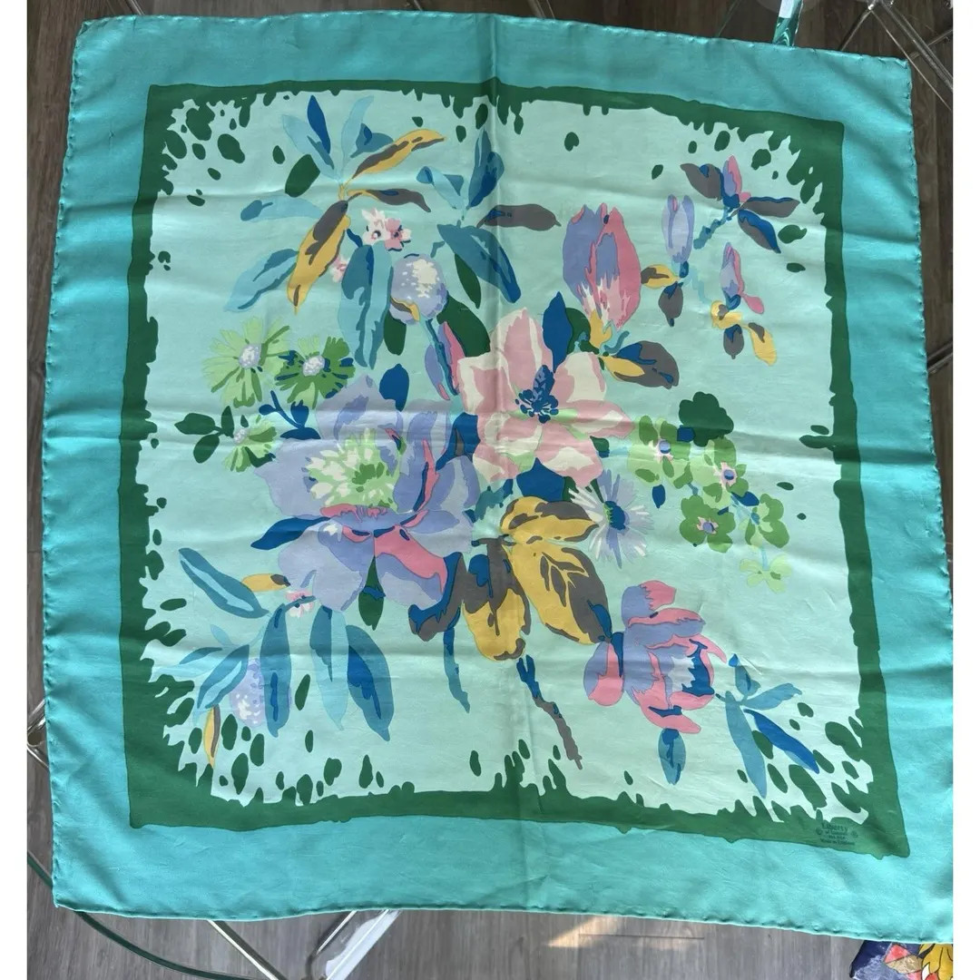 Vintage Liberty of London Silk Scarf Floral Teal Pink Blue 25" X 25" Square Wrap | Etsy (US)