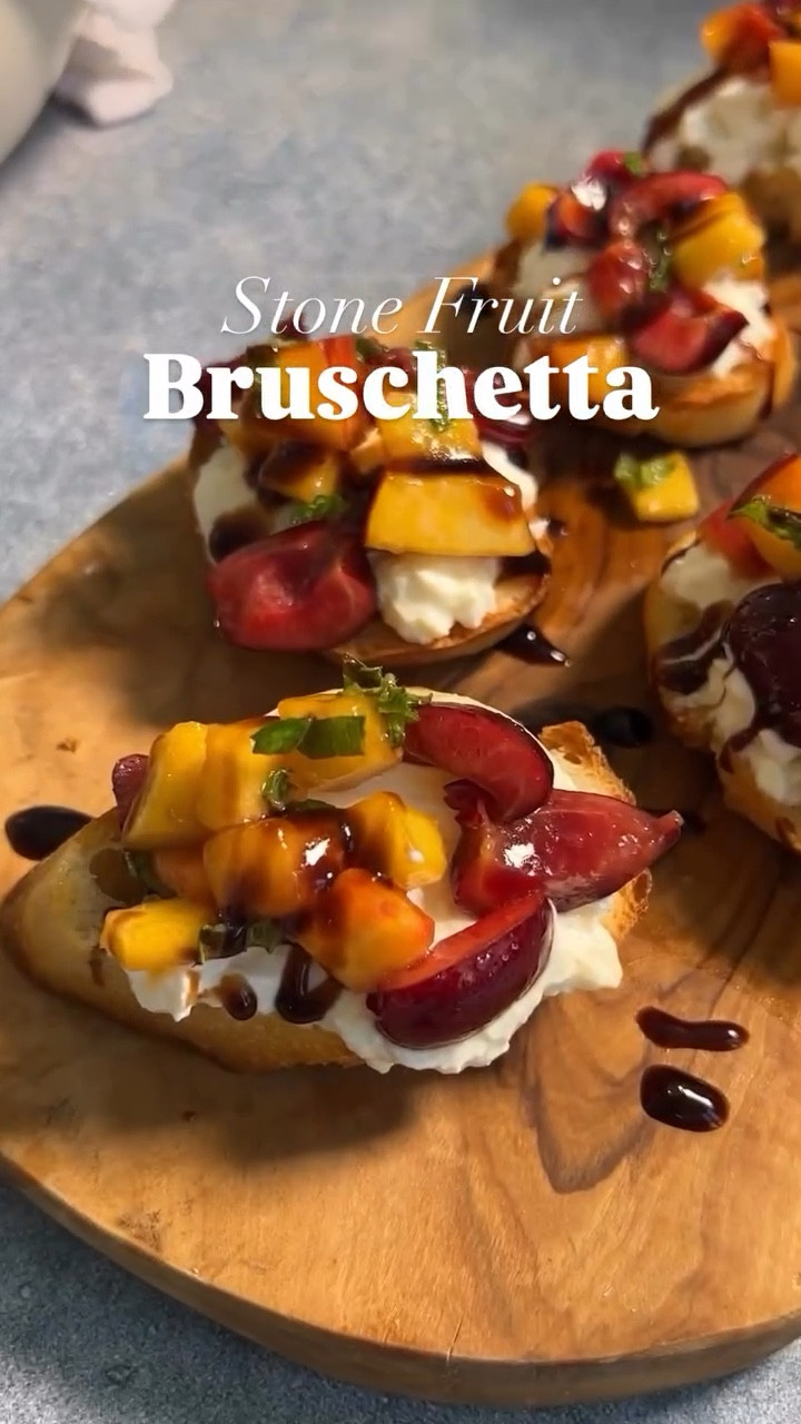 Obsessed with this Stone Fruit Bruschetta Recipe! Perfect for the 4th of July recipe ideas🍑

🍒🍑Stone Fruit Bruschetta Recipe🍑🍒

INGREDIENTS

1 Baguette, sliced
2 yellow peaches, diced
18 cherries, pitted and quartered
8 oz burrata
4 tbsp olive oil
3 tbsp mint, ribboned
Balsamic glaze
Salt

INSTRUCTIONS

1. Preheat oven to 425 degrees F. Brush baguette slices with 2 tbsp of olive oil, sprinkle salt, and lay out on a baking sheet. Place in oven and toast for 8-10 minutes until slightly golden around the edges.

2. Dice the peaches, pit and quarter the cherries, and combine in a bowl. Drizzle remaining olive oil, sprinkle with salt, top with ribbons of mint leaves, and toss!

3. Top toasted bread with burrata, stone fruit mixture, drizzle balsamic glaze, and add salt to taste. Note that Enjoy!

#LTKHome #LTKSeasonal #LTKFamily