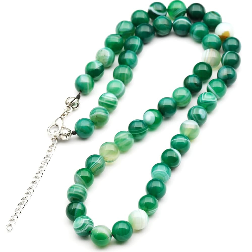 ElisaJewelryArt - Natural Green Agate Beaded Choker Necklace Genuine Gemstone Positivity Stone Cl... | Amazon (US)