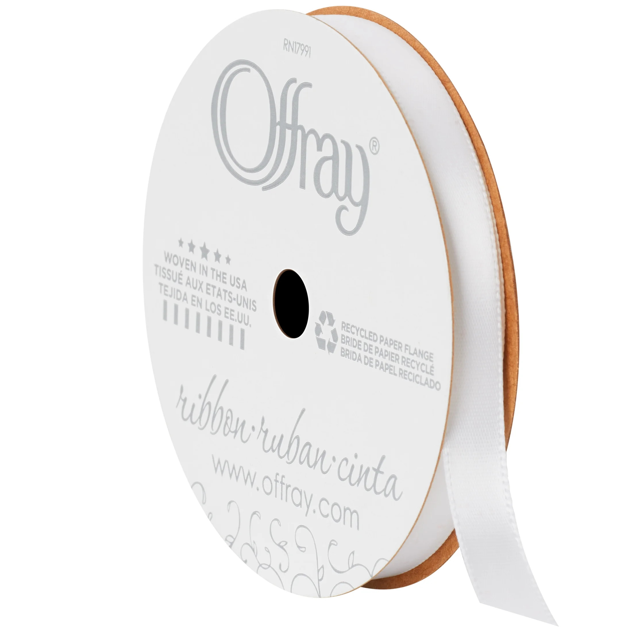 Offray 1017 3/8-29 Single Face Satin Ribbon 3/8"X18' - White - Walmart.com | Walmart (US)