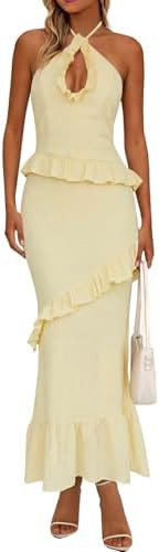 Wenrine Womens Summer Halter Maxi Dress Ruffle Tassel Cutout Backless Long Sleeveless Party Dress... | Amazon (US)
