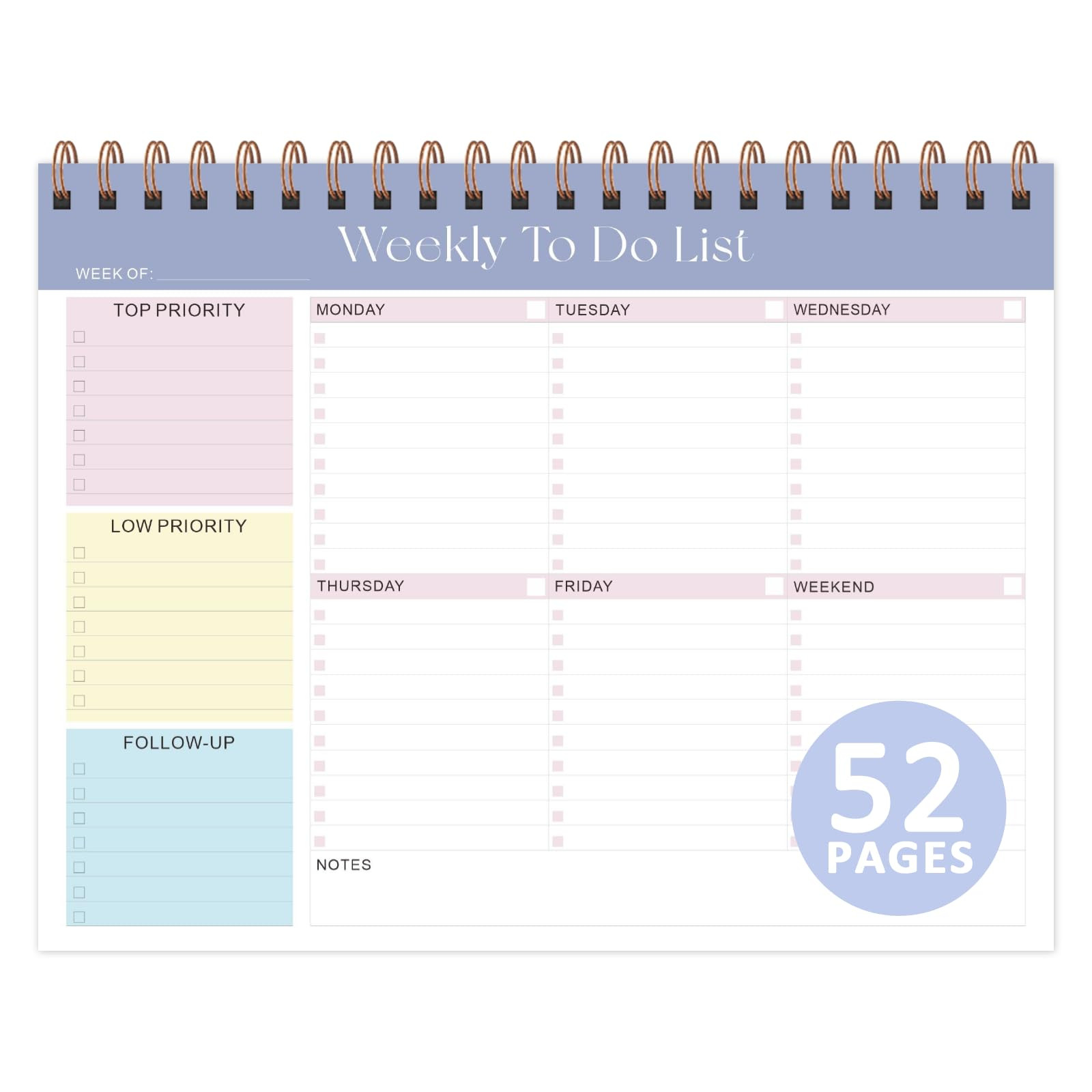 Weekly To Do List Notepad with 52 Undated Sheets (8.5"×11"), Desk Weekly Planner Notepad for Off... | Amazon (US)