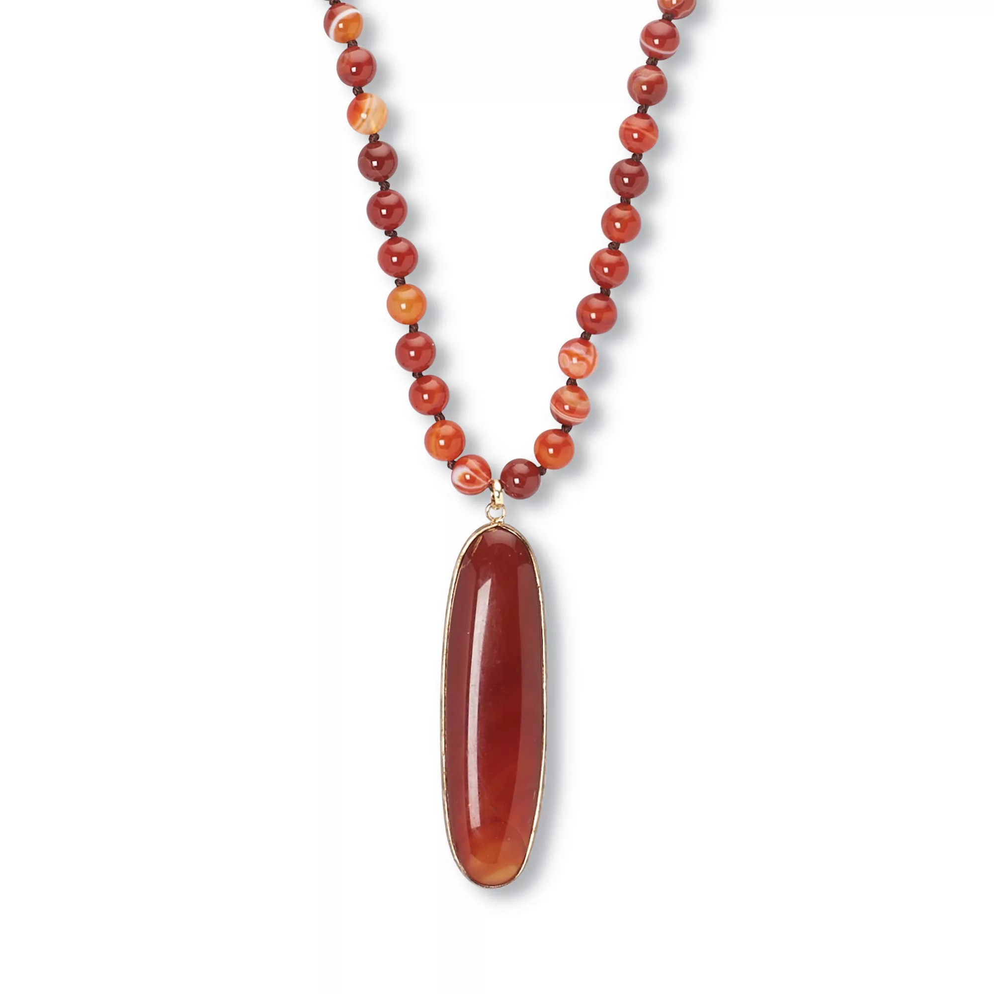 PalmBeach Jewelry Genuine Brown Agate Beaded Goldtone Drop Necklace 34-inch | Kohl's