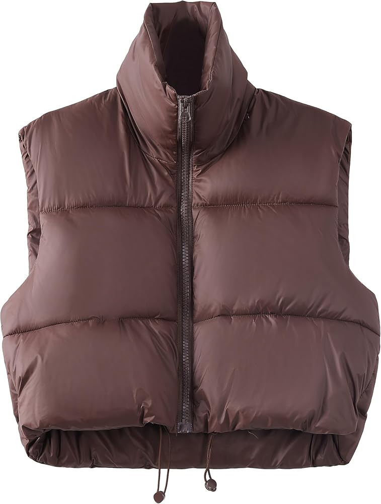 Women's Winter Warm Padded Crop Vest Lightweight Sleeveless Puffer Vest Outerwear Gilet | Amazon (US)