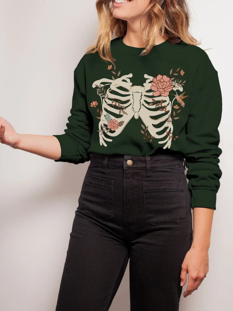 Botanical Skeleton Sweatshirt Skeleton Sweater Witchy Spooky | Etsy | Etsy (US)