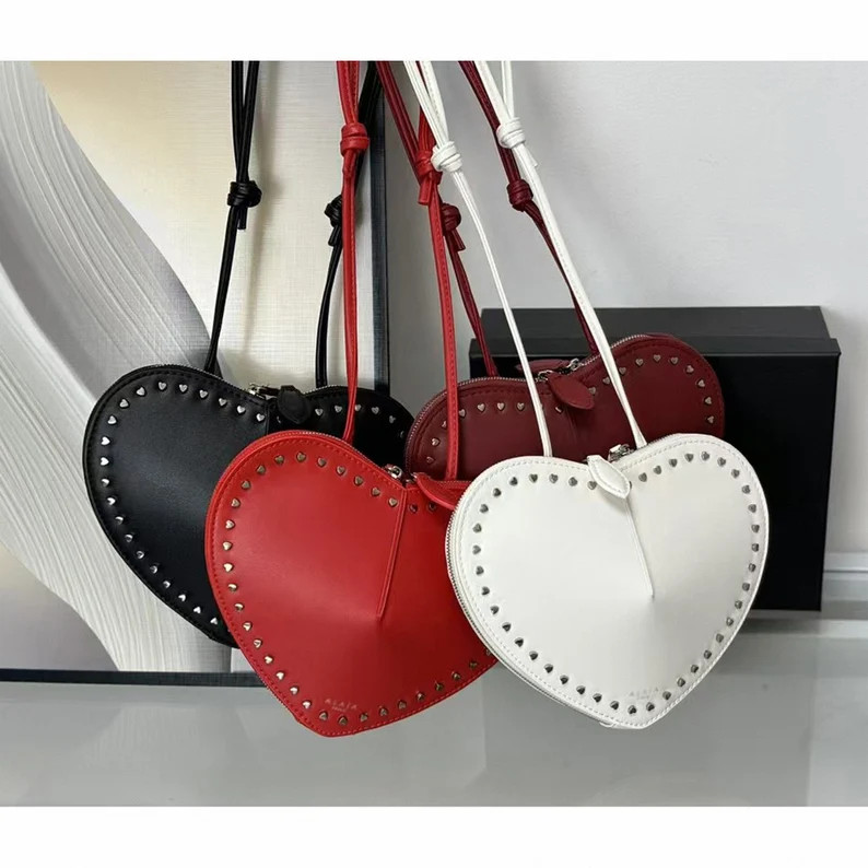 Rivet Heart Leather Bag, Red Leather Heart Shoulder Bag, Elegant Crossbody Bag - Etsy | Etsy (US)