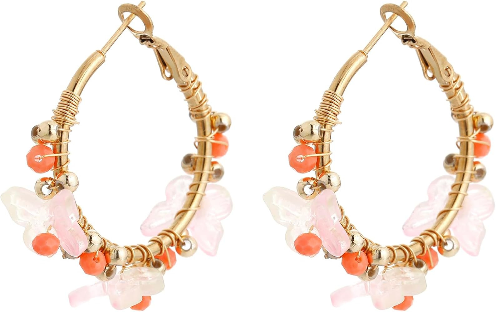 Colorful Beaded Earrings for Women, Boho Flower Hoop Earrings | Amazon (US)