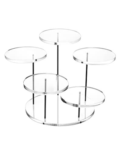 QWORK Round Acrylic Products Display Riser Stands, 5 Tier Displaying Risers Display Stands for Rings Earrings and Mini Figurines, Clear 1 Pack | Amazon (US)