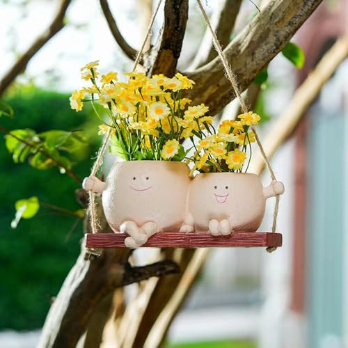 Dolkgy Hanging Planter Swinging Face Planters, Unique Head Flower Pots for Indoor Outdoor Plants, Cute Face Vase Funny Fence Wall Planter Succulent Pots | Amazon (US)