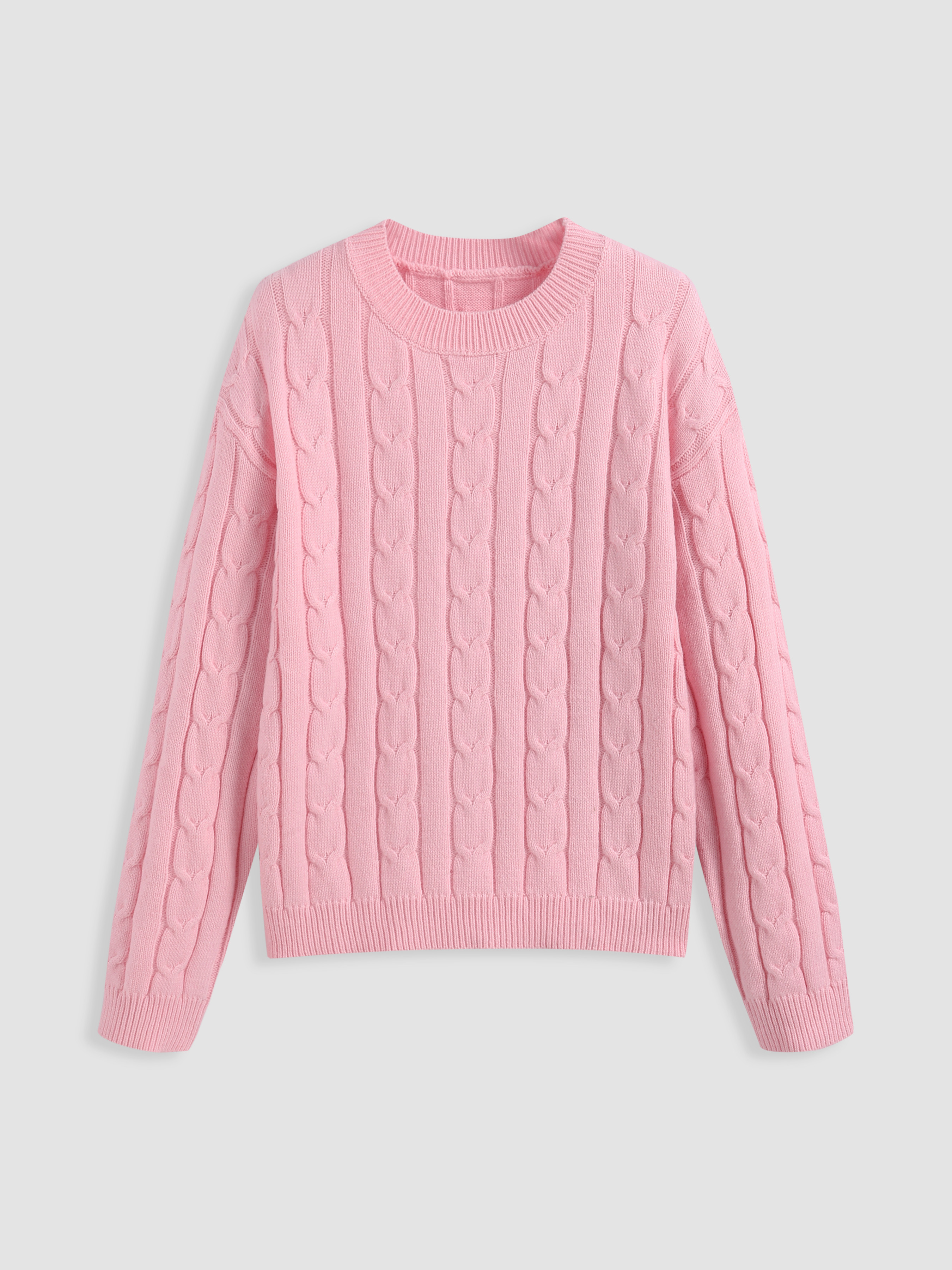 Knit Fabric Cable Knit Wool-blend Round Neckline Solid Sweater For Daily Casual | Cider